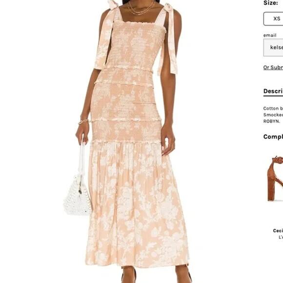 NWD LoveShackFancy Robyn Smocked Maxi Dress Sz XS Espresso Foam #1A505